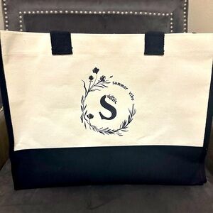 Canvas Tote Ivory & Black 18x14 New